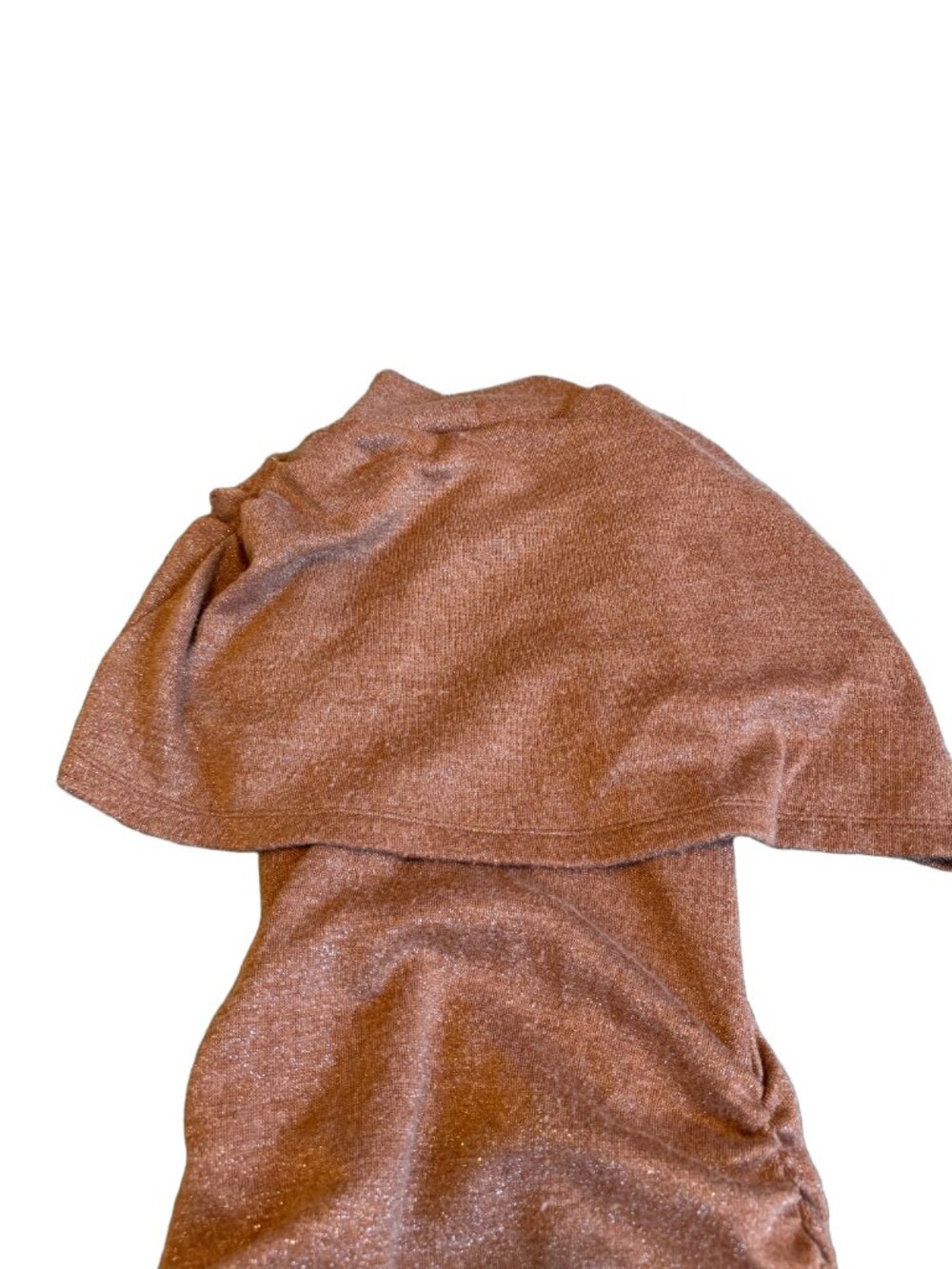 Black Halo Metallic Copper Ruched Midi Dress Cape Sleeve Mock Medium Women's - Picture 12 of 14